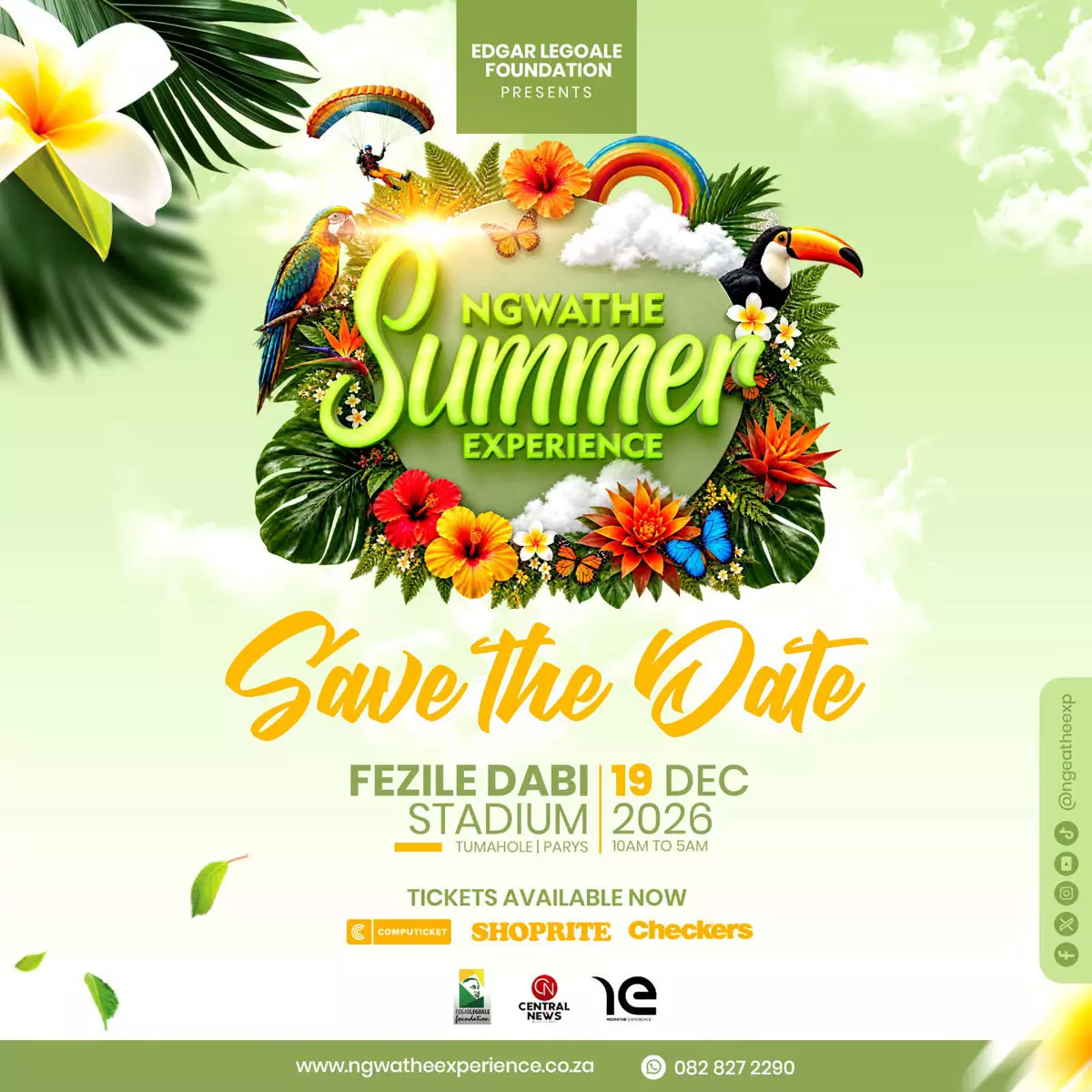 Ngwathe Summer Experience poster: Save the Date, 19 December 2026, Fezile Dabi Stadium, Tumahole, Parys