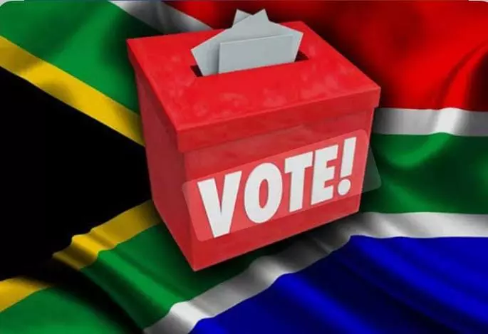 Vote! Ballot box on the South African flag